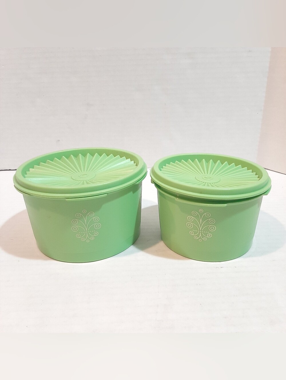 Set of 2 Tupperware Servalier Canisters Apple Green (Lime) w/ Lids Vintage
